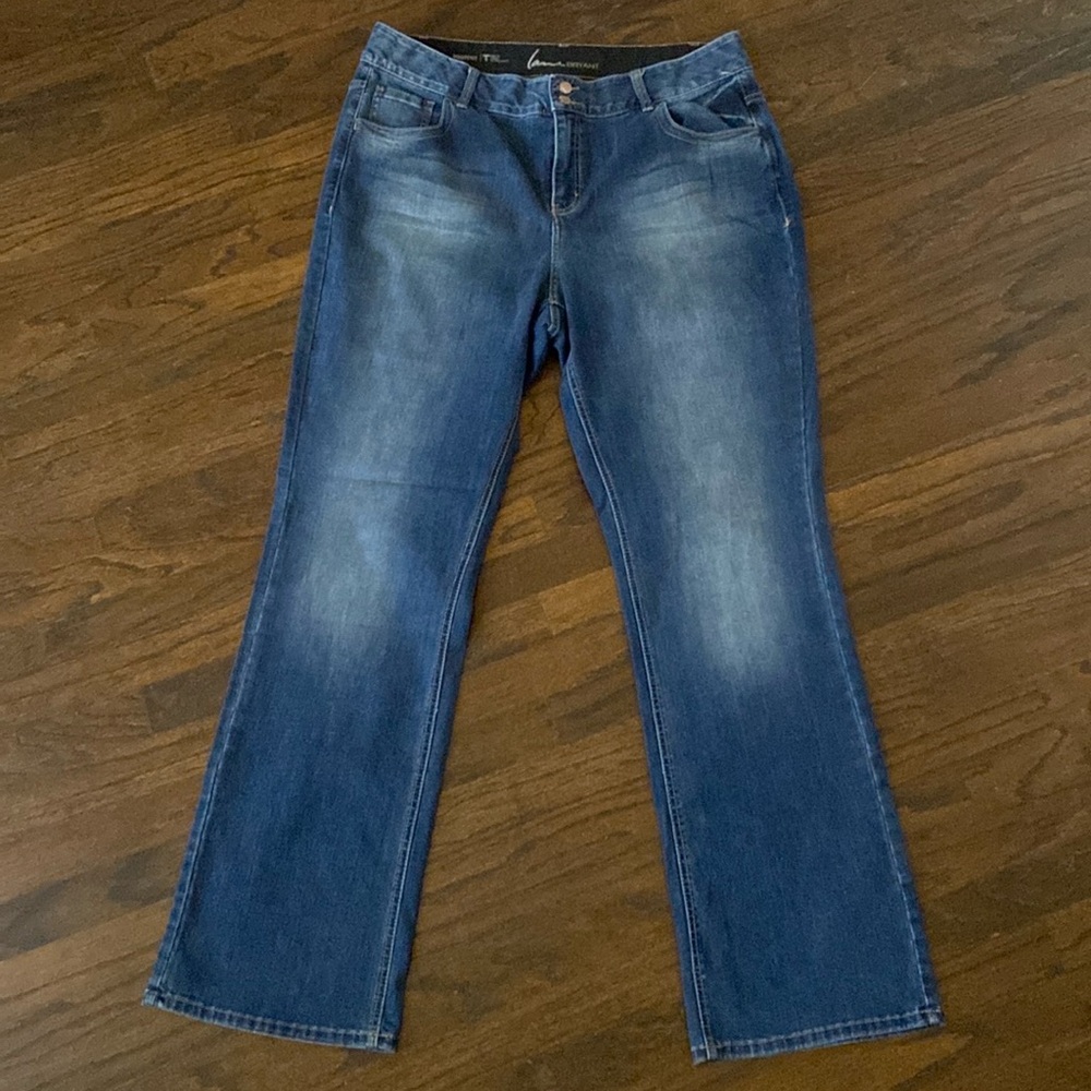 Lane Bryant Tighter Tummy Technology Bootcut stretch long denim jeans dark wash